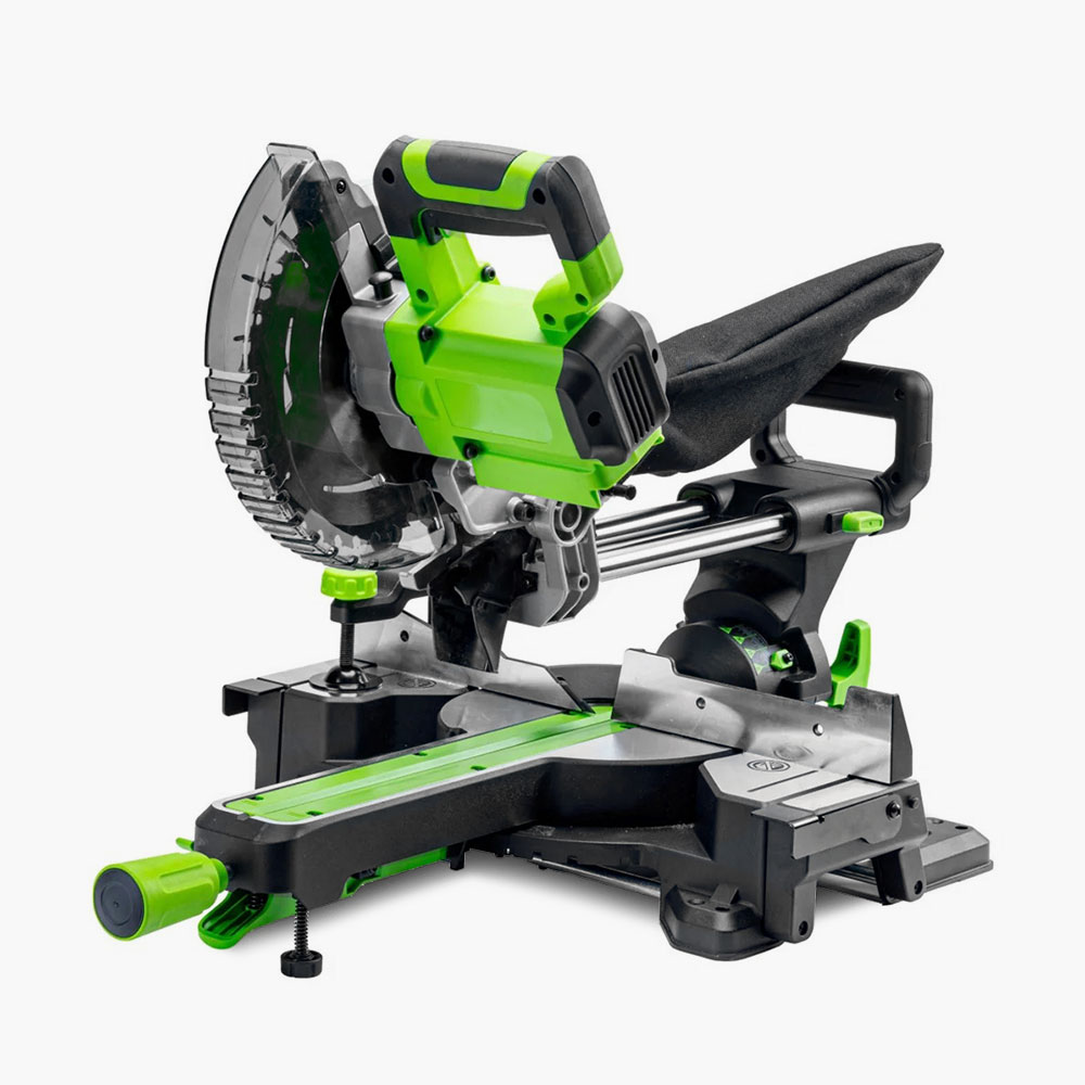 Аккумуляторная торцовочная пила Greenworks GD24MS216 с системой настройки среза SawControl и бесщеточным двигателем DigiPro