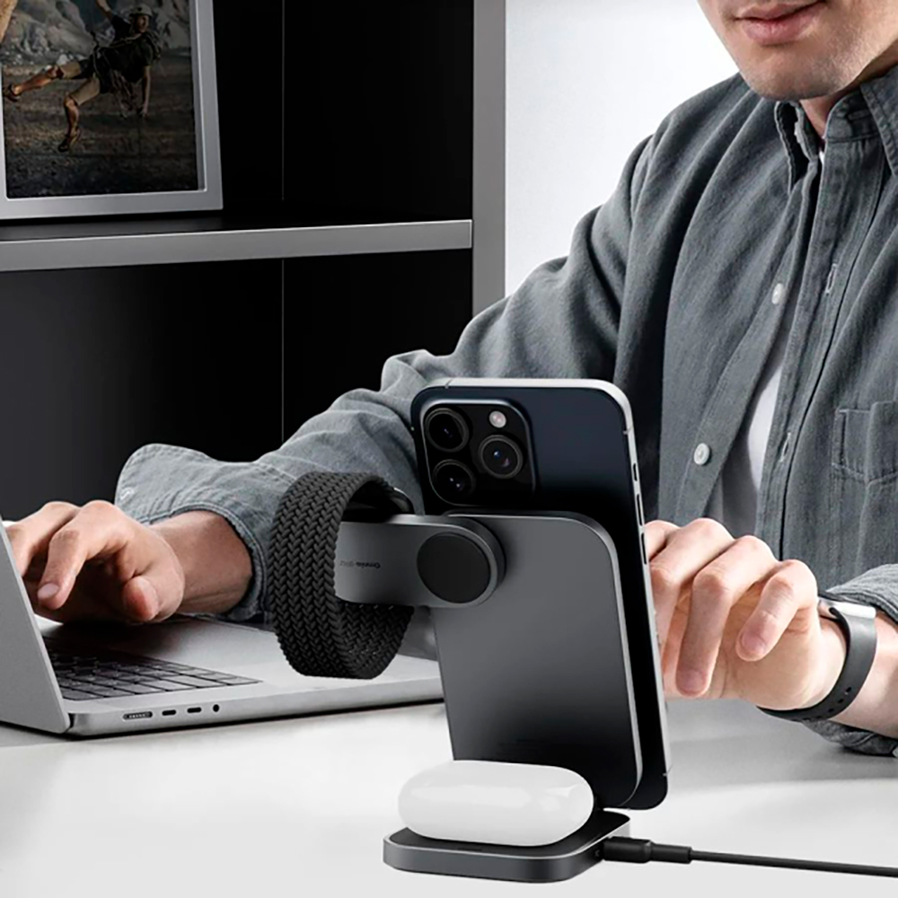 Зарядная станция Aukey Travel Qi2 для 3 гаджетов Apple с системой охлаждения, поддержкой быстрой зарядки и MagSafe