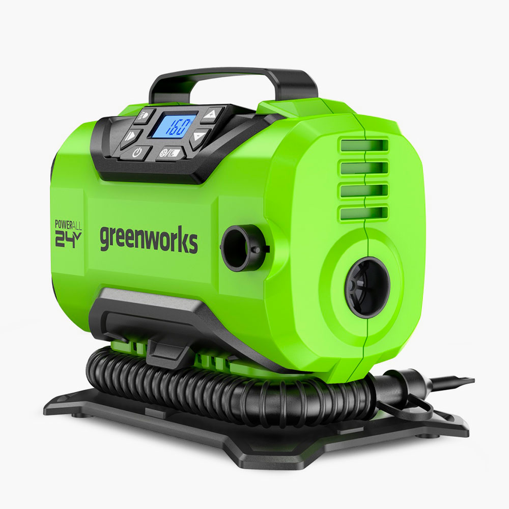 Автомобильный компрессор Greenworks ACG301 с цифровым контроллером давления, LED-фонарем и гибридной системой питания