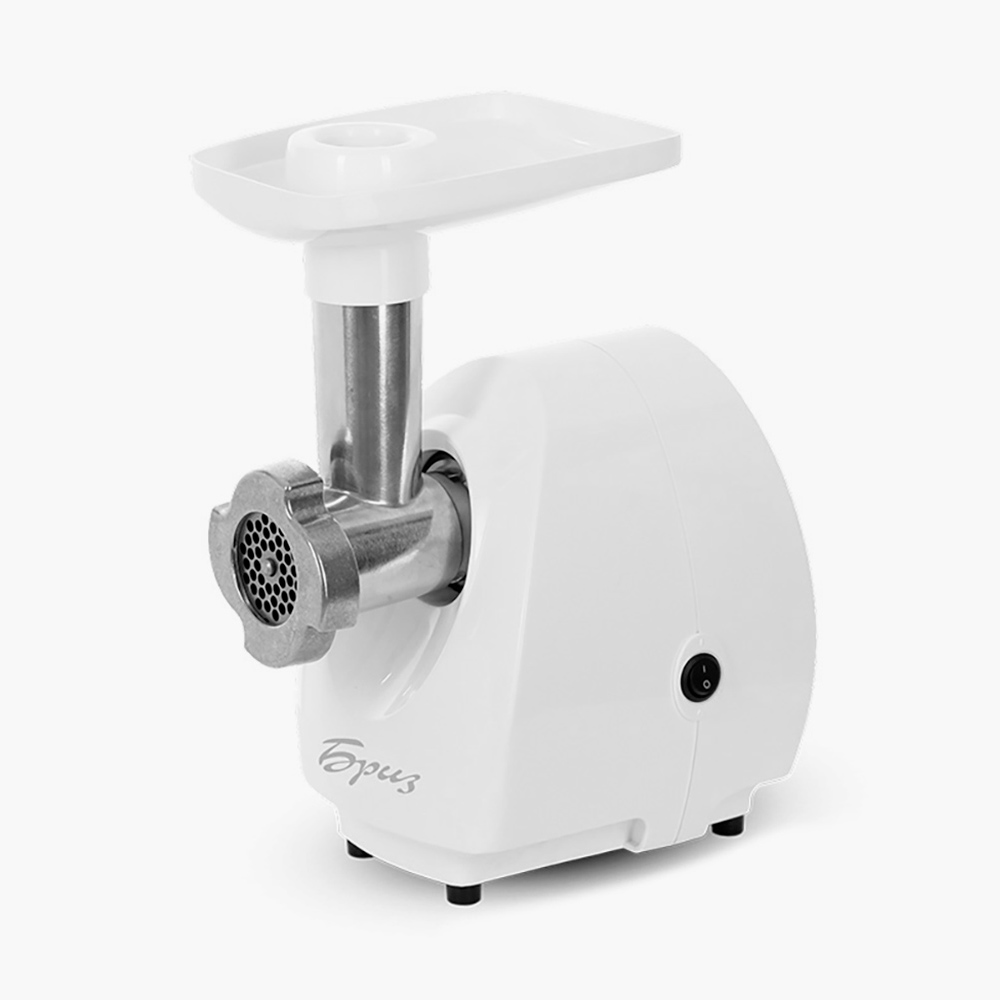 Электромясорубка «Аксион Бриз» с саблевидным ножом, защитой от перегрева и насадками для фарша, колбас и кеббе