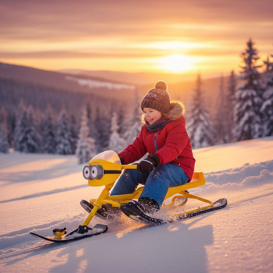 Дизайнерский детский снегокат-миньон Snow Moto Minion с облегченной рамой и пружинной подвеской