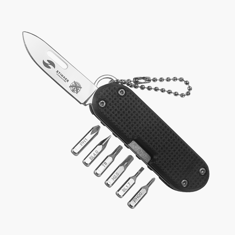 Сверхлегкий перочинный нож-мультитул Stinger FK-KM098 с набором из 6 бит из нержавеющей стали SS420