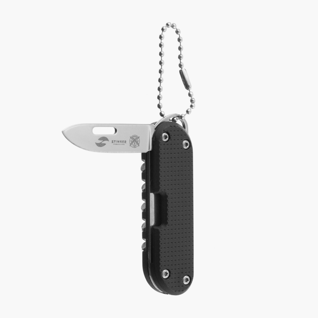 Сверхлегкий перочинный нож-мультитул Stinger FK-KM098 с набором из 6 бит из нержавеющей стали SS420