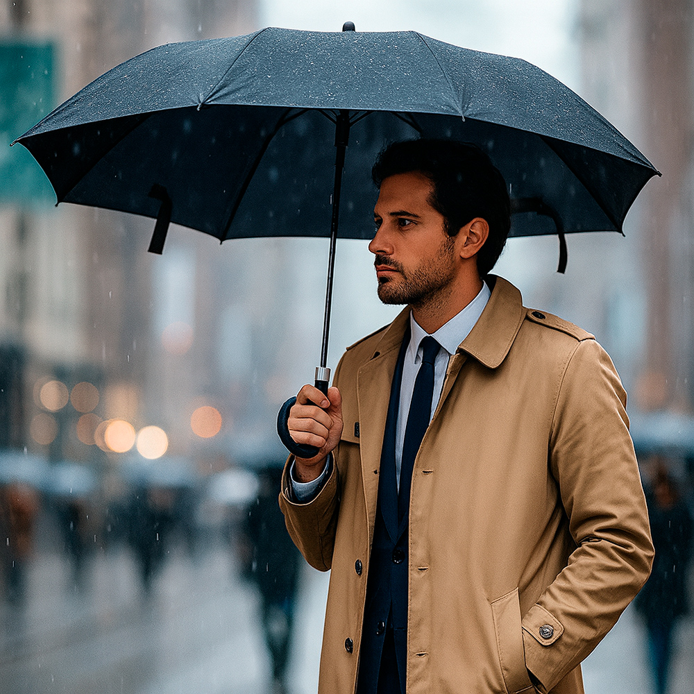 Полуавтоматический штормовой зонт-трость Torber TUST3423NB с прочным фибергласовым каркасом и быстросохнущим куполом Quick Dry