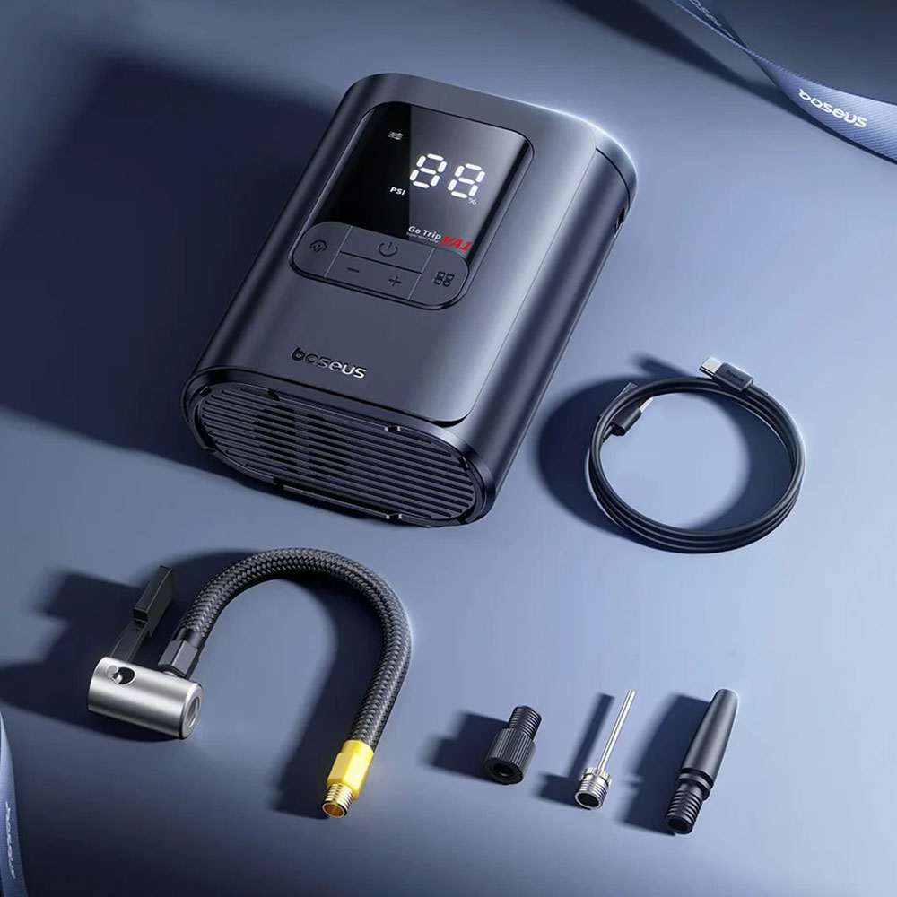 Компактный автомобильный насос Baseus Gotrip с цифровым манометром, LED-фонарем и емким аккумулятором