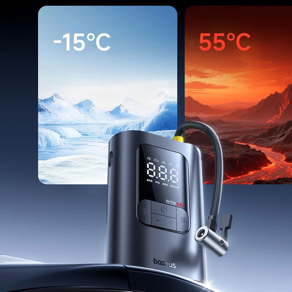 Компактный автомобильный насос Baseus Gotrip с цифровым манометром, LED-фонарем и емким аккумулятором