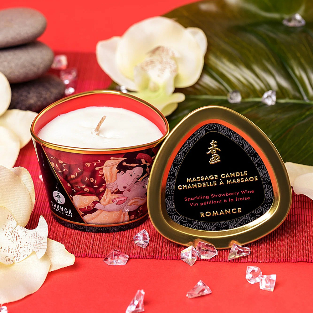 Органическая массажная свеча Shunga Massage Candle с ароматом клубники и шампанского