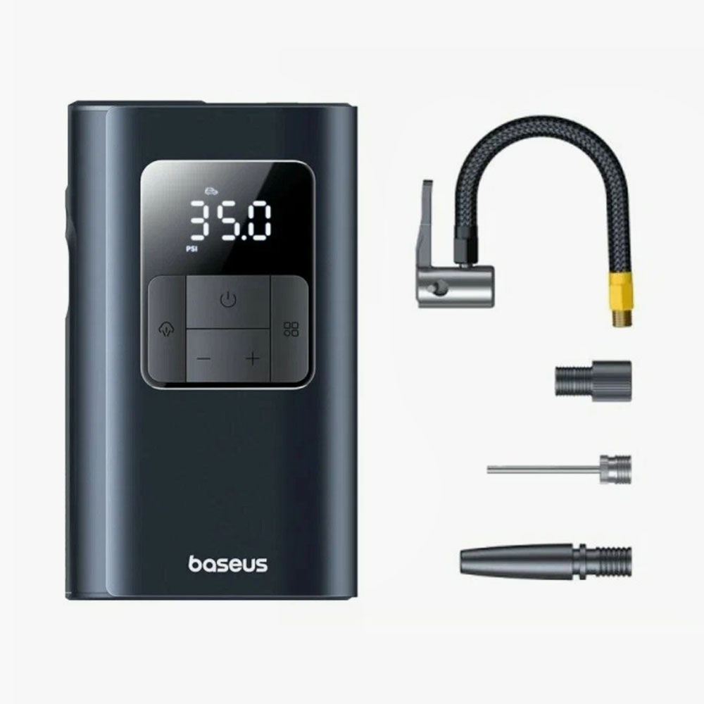 Компактный автомобильный насос Baseus Gotrip с цифровым манометром, LED-фонарем и емким аккумулятором