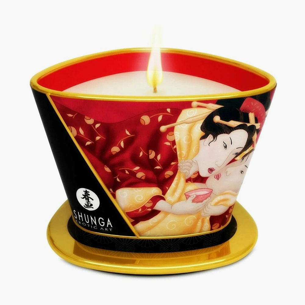 Органическая массажная свеча Shunga Massage Candle с ароматом клубники и шампанского
