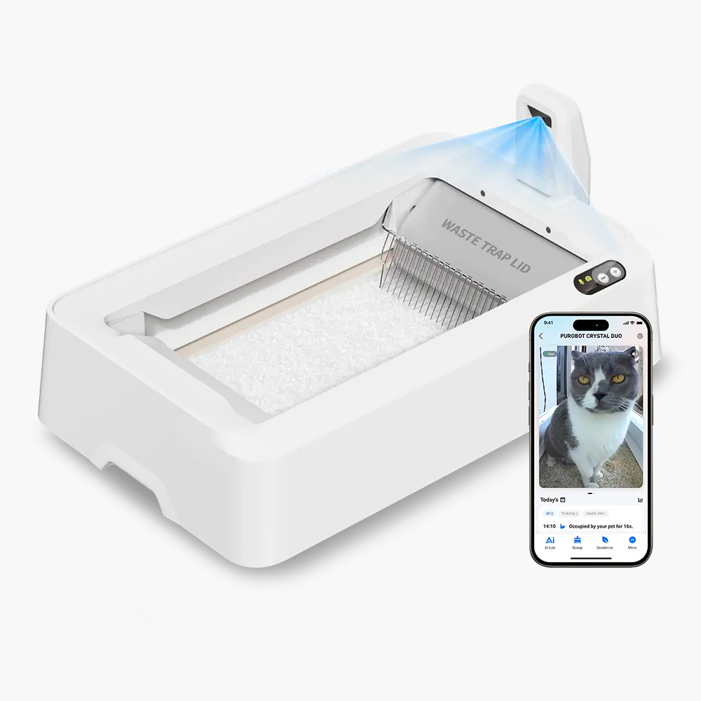 Умный лоток для кошек Petkit Purobot Crystal Duo с автоматической системой очистки, AI-камерой и дистанционным управлением